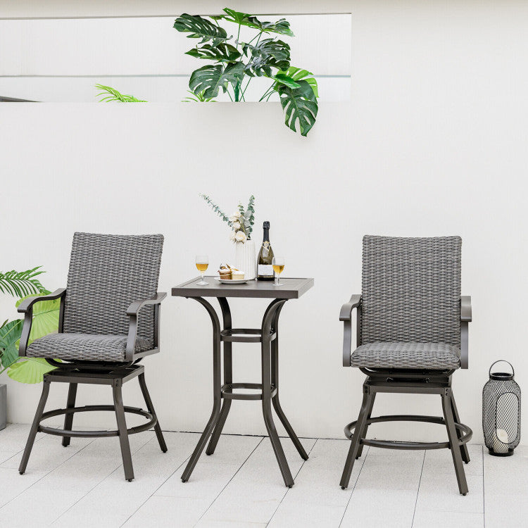 2 Pieces Patio Swivel Bar Chairs Set Aluminum 360° Swiveling Bar Height Stools with 4D Air Fiber Cushion
