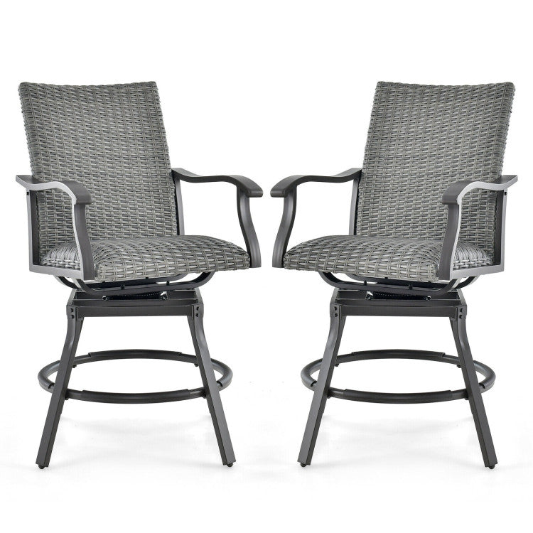 2 Pieces Patio Swivel Bar Chairs Set Aluminum 360° Swiveling Bar Height Stools with 4D Air Fiber Cushion