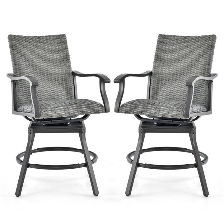 2 Pieces Patio Swivel Bar Chairs Set Aluminum 360° Swiveling Bar Height Stools with 4D Air Fiber Cushion