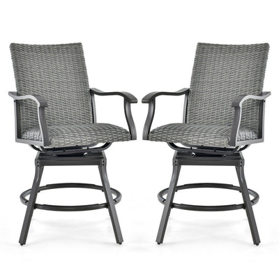 2 Pieces Patio Swivel Bar Chairs Set Aluminum 360° Swiveling Bar Height Stools with 4D Air Fiber Cushion