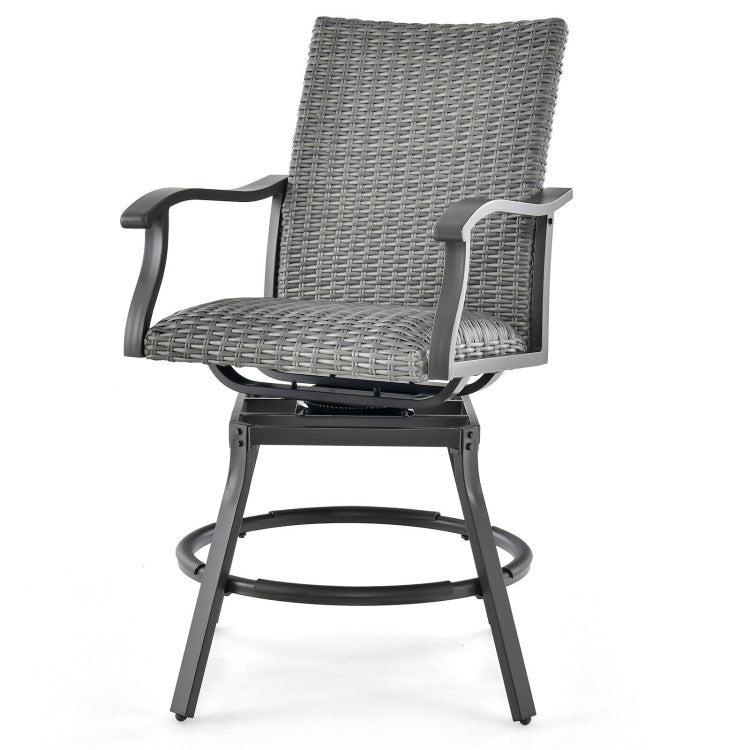 2 Pieces Patio Swivel Bar Chairs Set Aluminum 360° Swiveling Bar Height Stools with 4D Air Fiber Cushion