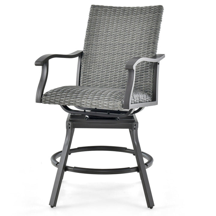 2 Pieces Patio Swivel Bar Chairs Set Aluminum 360° Swiveling Bar Height Stools with 4D Air Fiber Cushion