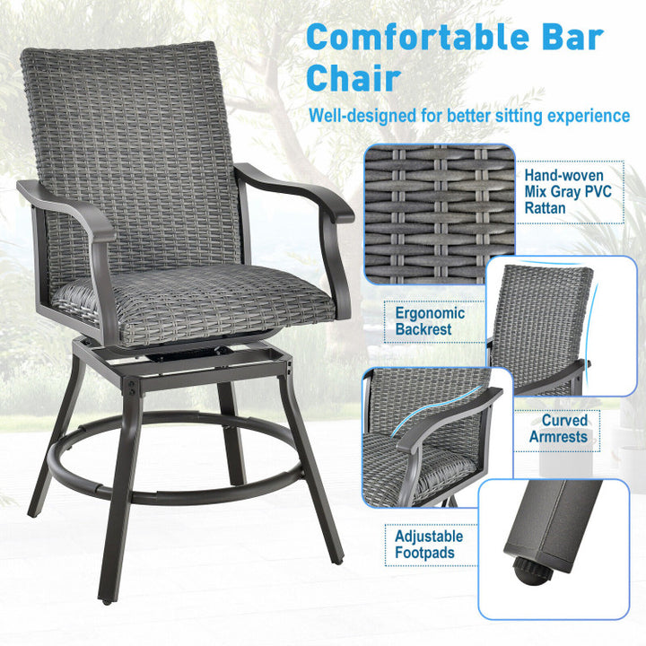 2 Pieces Patio Swivel Bar Chairs Set Aluminum 360° Swiveling Bar Height Stools with 4D Air Fiber Cushion