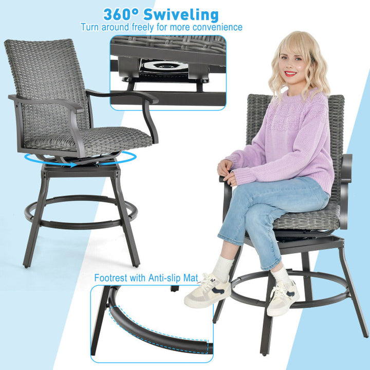 2 Pieces Patio Swivel Bar Chairs Set Aluminum 360° Swiveling Bar Height Stools with 4D Air Fiber Cushion