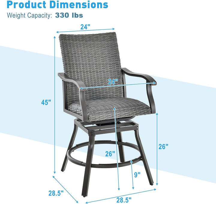2 Pieces Patio Swivel Bar Chairs Set Aluminum 360° Swiveling Bar Height Stools with 4D Air Fiber Cushion