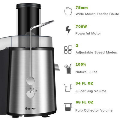 2 Speed Electric Juicer Machine Stainless Steel Juicer Extractor with Multi-safety Protections for Vegetable Fruit