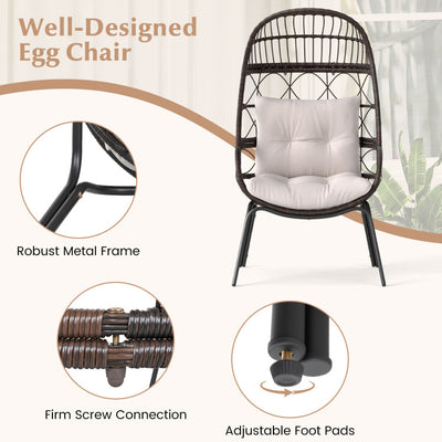 Patio Wicker Egg Chair Outdoor Rattan Lounge Basket with Seat and Back Cushions