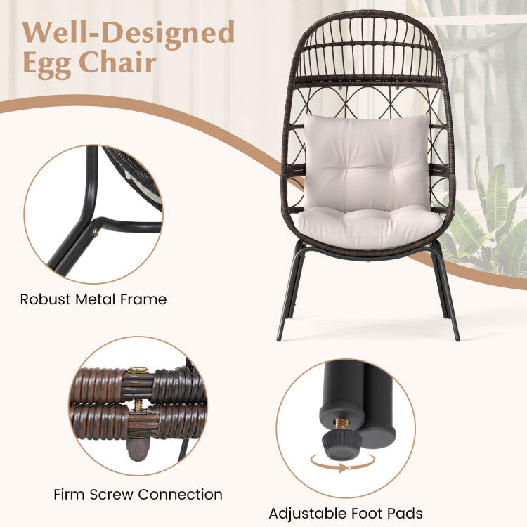 Patio Wicker Egg Chair Outdoor Rattan Lounge Basket with Seat and Back Cushions