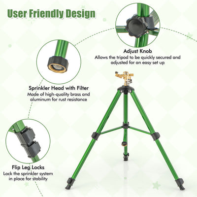 2 Pack Tripod Sprinkler Set Heavy Duty Impact Water Sprinklers on Tripod Base with 360 Degree Rotation, Height Adjustment, Filter