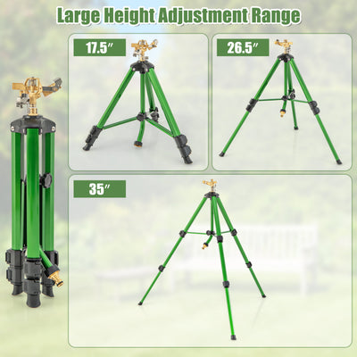 2 Pack Tripod Sprinkler Set Heavy Duty Impact Water Sprinklers on Tripod Base with 360 Degree Rotation, Height Adjustment, Filter