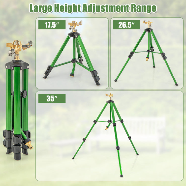 2 Pack Tripod Sprinkler Set Heavy Duty Impact Water Sprinklers on Tripod Base with 360 Degree Rotation, Height Adjustment, Filter
