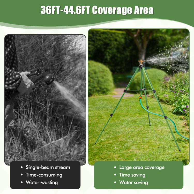 2 Pack Tripod Sprinkler Set Heavy Duty Impact Water Sprinklers on Tripod Base with 360 Degree Rotation, Height Adjustment, Filter