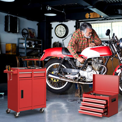 5-Drawer Rolling Tool Box 2-in-1 Lockable Tool Chest Storage Cabinet with Universal Wheels and Trays for Garage Workshop