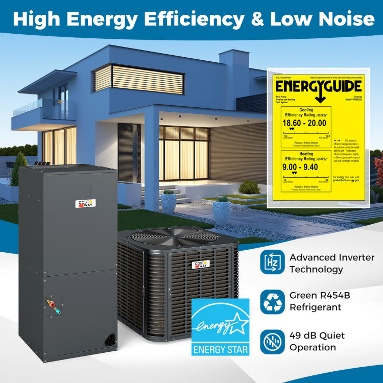 2 to 3 Ton Variable Speed Central Air Conditioner 18.6-20 SEER2 Energy Star Certified Heat Pump Split System with Auto Defrost Function and Advanced Inverter Technology