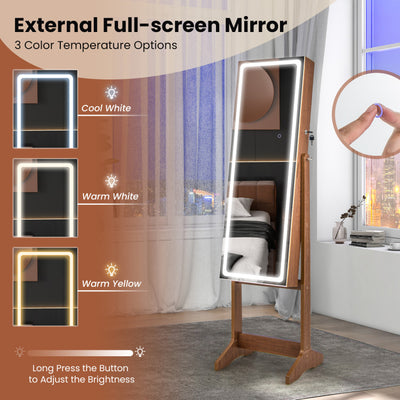 2 in 1 Adjustable Jewelry Cabinet Standing Lockable Jewelry Armoire Organizer with LED Lights and Full-Length Mirror