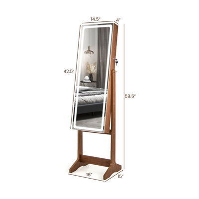 2 in 1 Adjustable Jewelry Cabinet Standing Lockable Jewelry Armoire Organizer with LED Lights and Full-Length Mirror