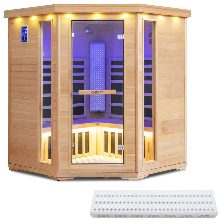 3-5 People Far Infrared Wooden Sauna Room Hemlock Wood Home Sauna Spa with Tempered Glass Door and APP Control