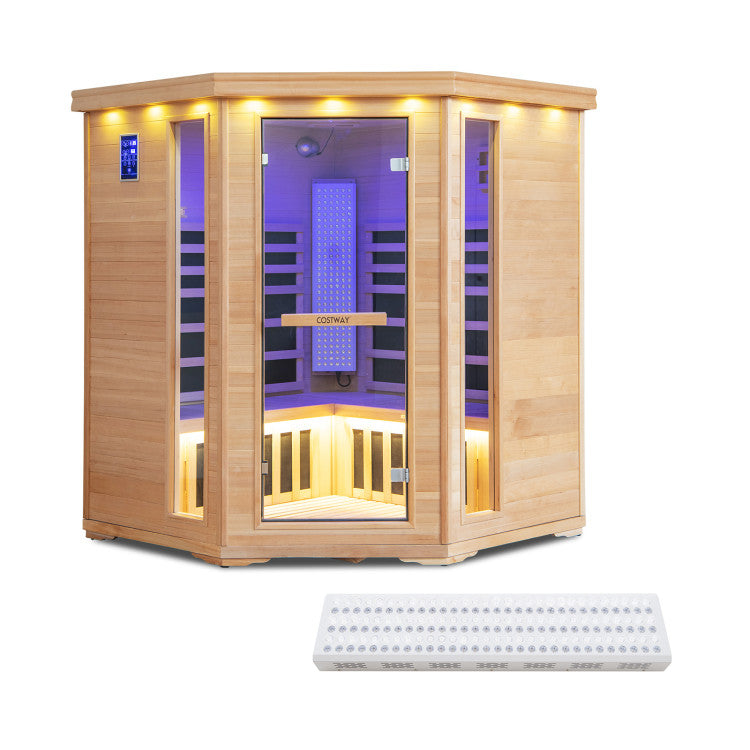 3-5 People Far Infrared Wooden Sauna Room Hemlock Wood Home Sauna Spa with Tempered Glass Door and APP Control