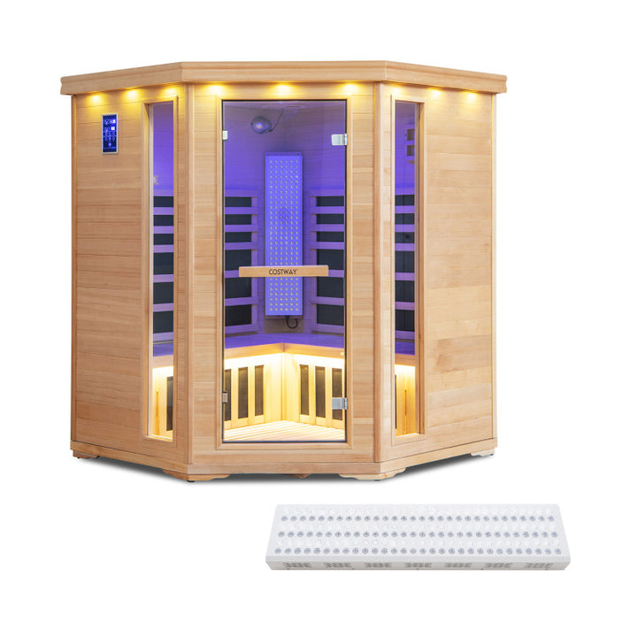 3-5 People Far Infrared Wooden Sauna Room Hemlock Wood Home Sauna Spa with Tempered Glass Door and APP Control