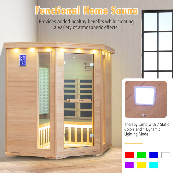 3-5 People Far Infrared Wooden Sauna Room Hemlock Wood Home Sauna Spa with Tempered Glass Door and APP Control