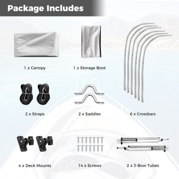 3-Bow/4-Bow Boat Bimini Top Sun Shade Boat Canopy with Storage Boot
