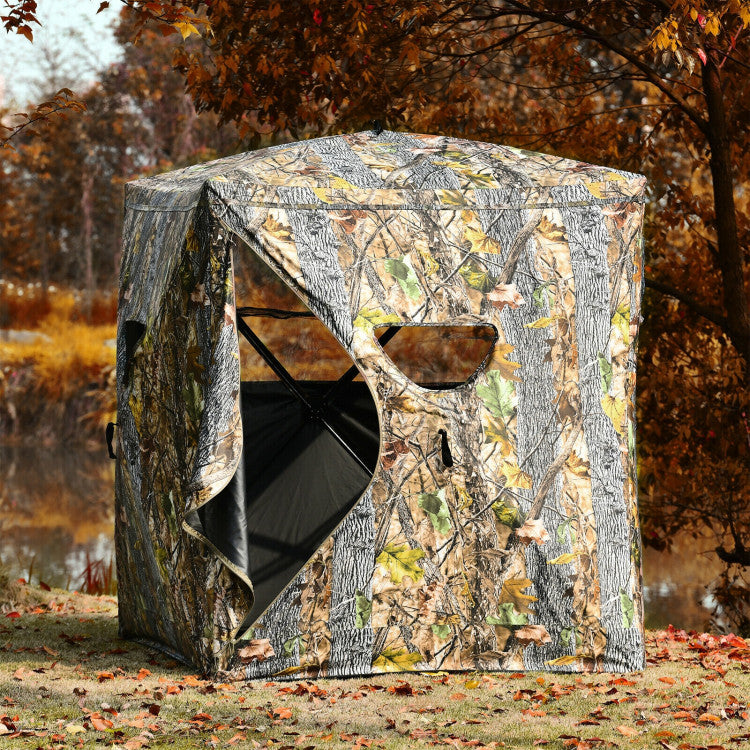 3-Person Portable Camouflage Camping Tent Pop-Up Hunting Blind with Storage Bag and Slide Mesh Window