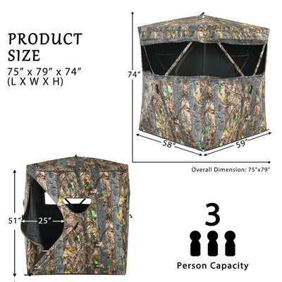3-Person Portable Camouflage Camping Tent Pop-Up Hunting Blind with Storage Bag and Slide Mesh Window