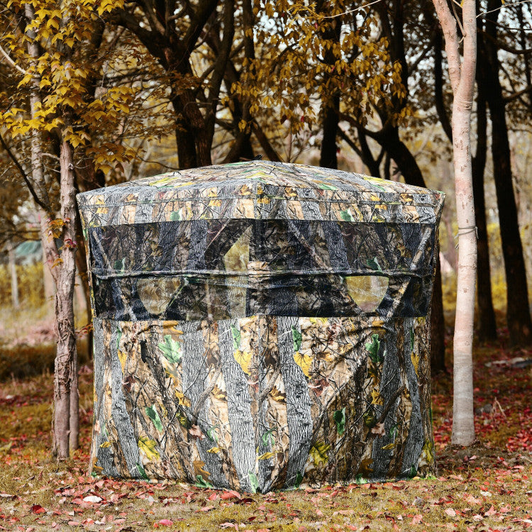 3-Person Portable Camouflage Camping Tent Pop-Up Hunting Blind with Storage Bag and Slide Mesh Window