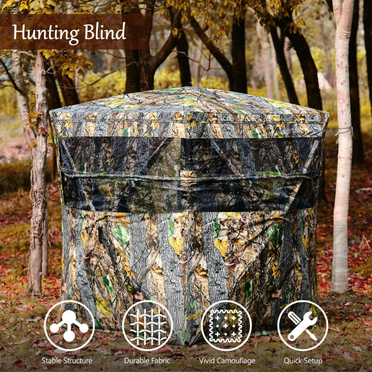 3-Person Portable Camouflage Camping Tent Pop-Up Hunting Blind with Storage Bag and Slide Mesh Window