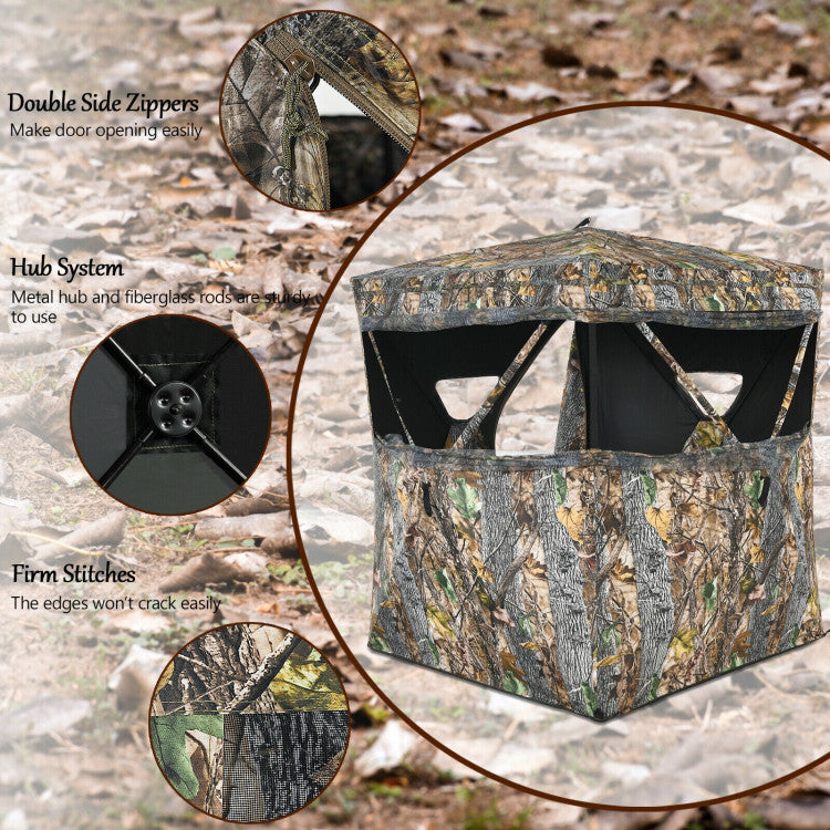 3-Person Portable Camouflage Camping Tent Pop-Up Hunting Blind with Storage Bag and Slide Mesh Window