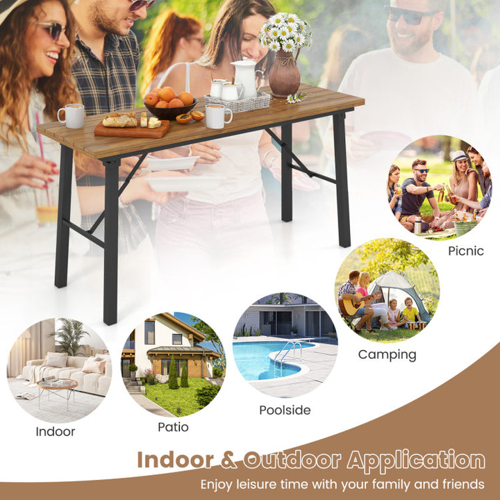 3 Pieces Foldable Picnic Table &amp; Bench Set Outdoor Acacia Wood Dining Camping Table Sets for BBQ Yard