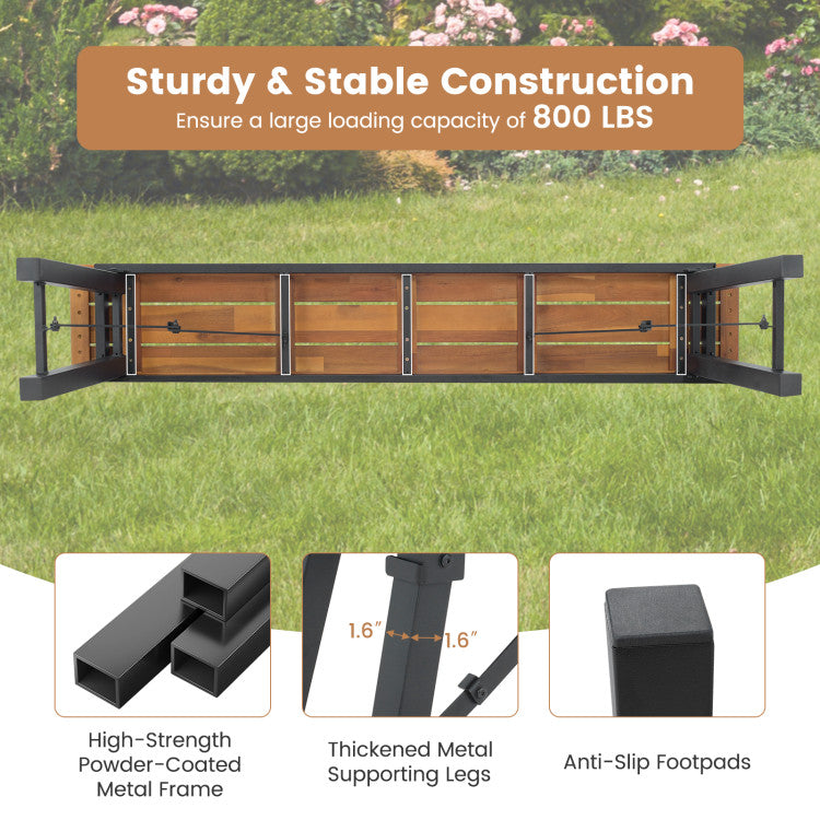 3 Pieces Foldable Picnic Table &amp; Bench Set Outdoor Acacia Wood Dining Camping Table Sets for BBQ Yard
