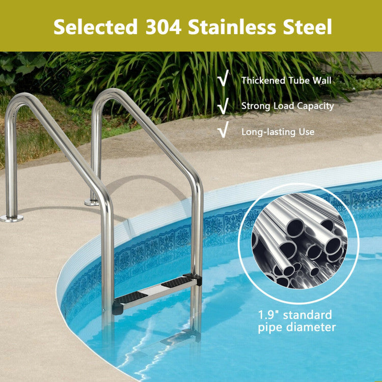 3-Step Stainless Steel Swimming Pool Ladder Heavy Duty Non-Slip Ladder with Handrails