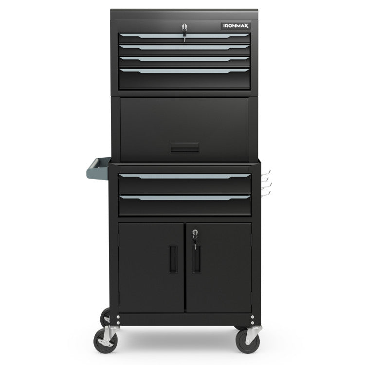 3-in-1 6-Drawer Rolling Tool Chest Combo Storage Cabinet Removable Toolbox Organizer with Lockable Wheels and Hooks