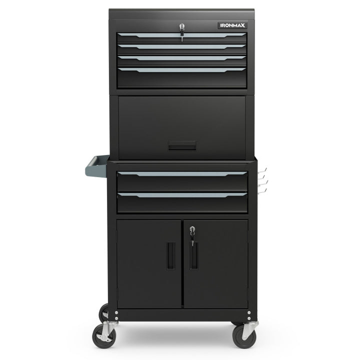 3-in-1 6-Drawer Rolling Tool Chest Combo Storage Cabinet Removable Toolbox Organizer with Lockable Wheels and Hooks