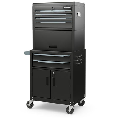 3-in-1 6-Drawer Rolling Tool Chest Combo Storage Cabinet Removable Toolbox Organizer with Lockable Wheels and Hooks