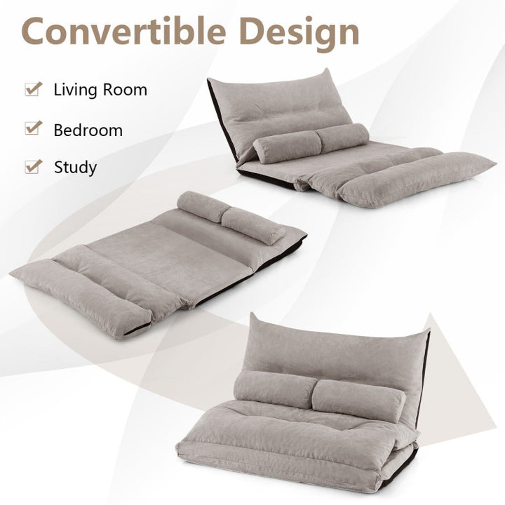 3-in-1 Convertible Lazy Sofa Foldable Floor Couch Sleeper Bed with Adjustable Backrest and 2 Lumbar Pillows
