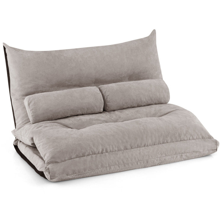 3-in-1 Convertible Lazy Sofa Foldable Floor Couch Sleeper Bed with Adjustable Backrest and 2 Lumbar Pillows