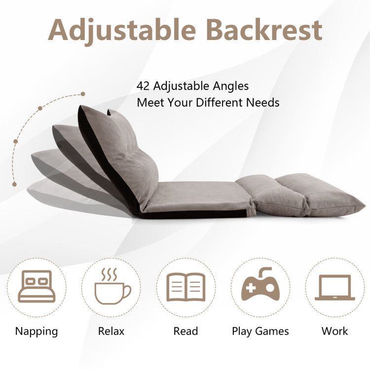 3-in-1 Convertible Lazy Sofa Foldable Floor Couch Sleeper Bed with Adjustable Backrest and 2 Lumbar Pillows