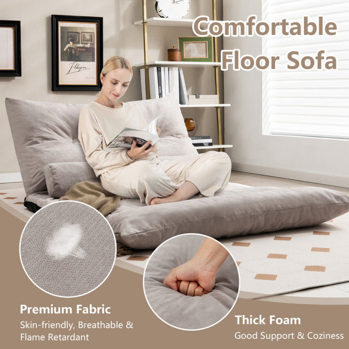 3-in-1 Convertible Lazy Sofa Foldable Floor Couch Sleeper Bed with Adjustable Backrest and 2 Lumbar Pillows