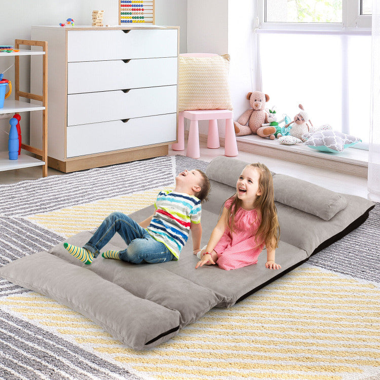3-in-1 Convertible Lazy Sofa Foldable Floor Couch Sleeper Bed with Adjustable Backrest and 2 Lumbar Pillows