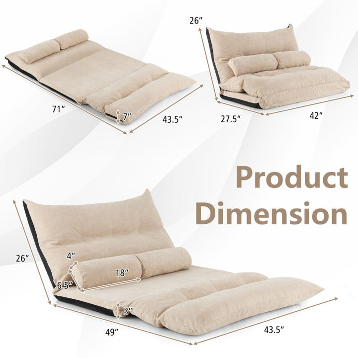3-in-1 Convertible Lazy Sofa Foldable Floor Couch Sleeper Bed with Adjustable Backrest and 2 Lumbar Pillows