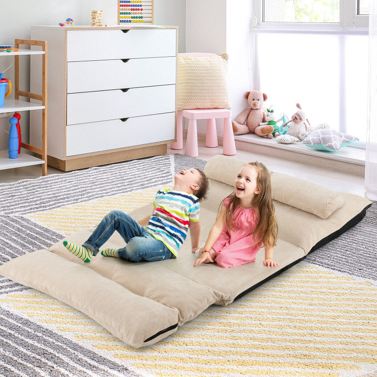 3-in-1 Convertible Lazy Sofa Foldable Floor Couch Sleeper Bed with Adjustable Backrest and 2 Lumbar Pillows