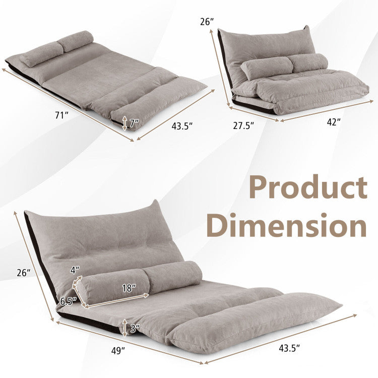 3-in-1 Convertible Lazy Sofa Foldable Floor Couch Sleeper Bed with Adjustable Backrest and 2 Lumbar Pillows