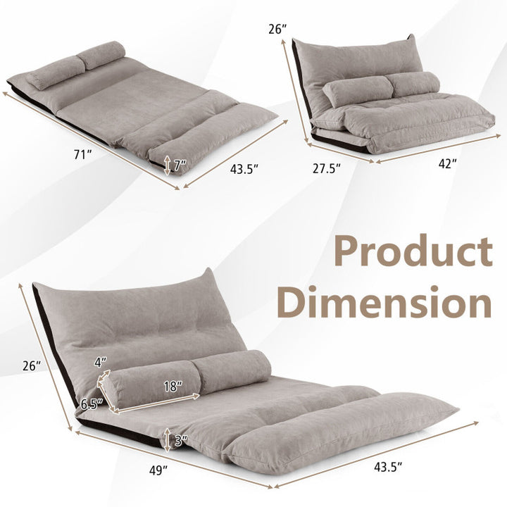 3-in-1 Convertible Lazy Sofa Foldable Floor Couch Sleeper Bed with Adjustable Backrest and 2 Lumbar Pillows