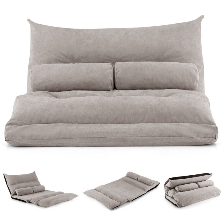 3-in-1 Convertible Lazy Sofa Foldable Floor Couch Sleeper Bed with Adjustable Backrest and 2 Lumbar Pillows