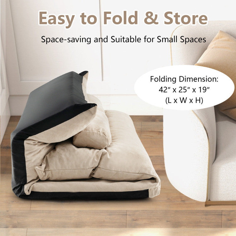 3-in-1 Convertible Lazy Sofa Foldable Floor Couch Sleeper Bed with Adjustable Backrest and 2 Lumbar Pillows
