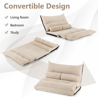 3-in-1 Convertible Lazy Sofa Foldable Floor Couch Sleeper Bed with Adjustable Backrest and 2 Lumbar Pillows