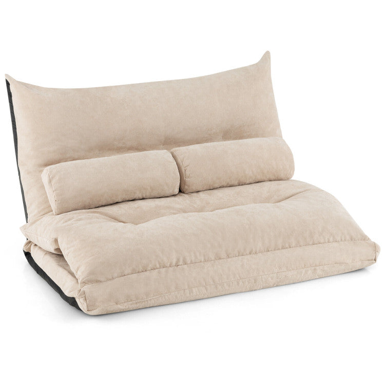 3-in-1 Convertible Lazy Sofa Foldable Floor Couch Sleeper Bed with Adjustable Backrest and 2 Lumbar Pillows