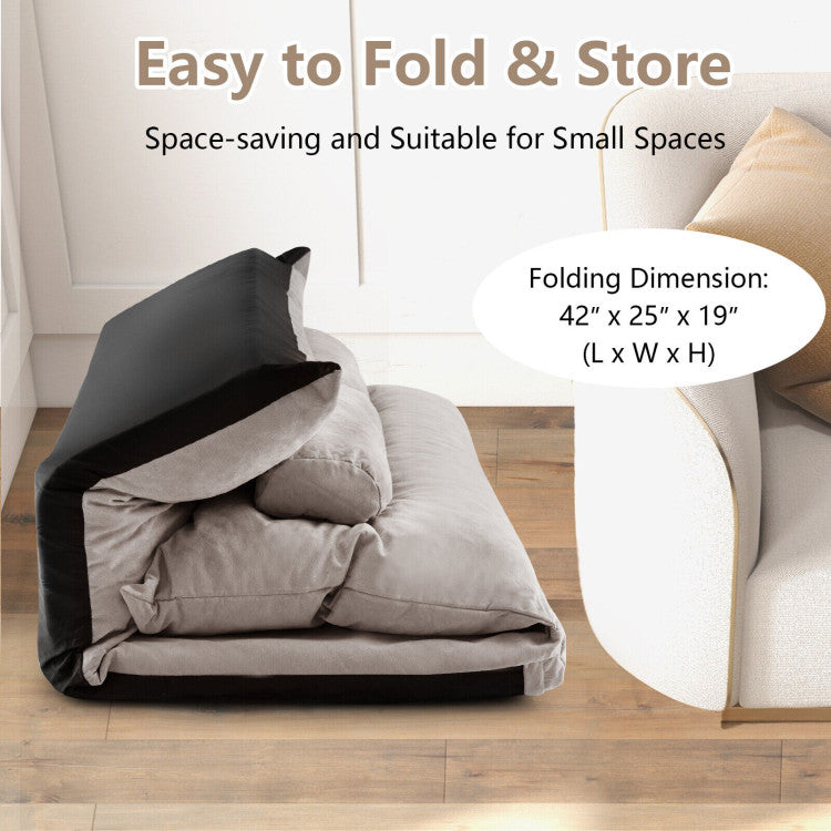 3-in-1 Convertible Lazy Sofa Foldable Floor Couch Sleeper Bed with Adjustable Backrest and 2 Lumbar Pillows